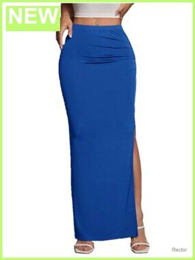 Women's Maxi Skirt Ruched Side Slit High Waist Bodycon Pencil Skirt